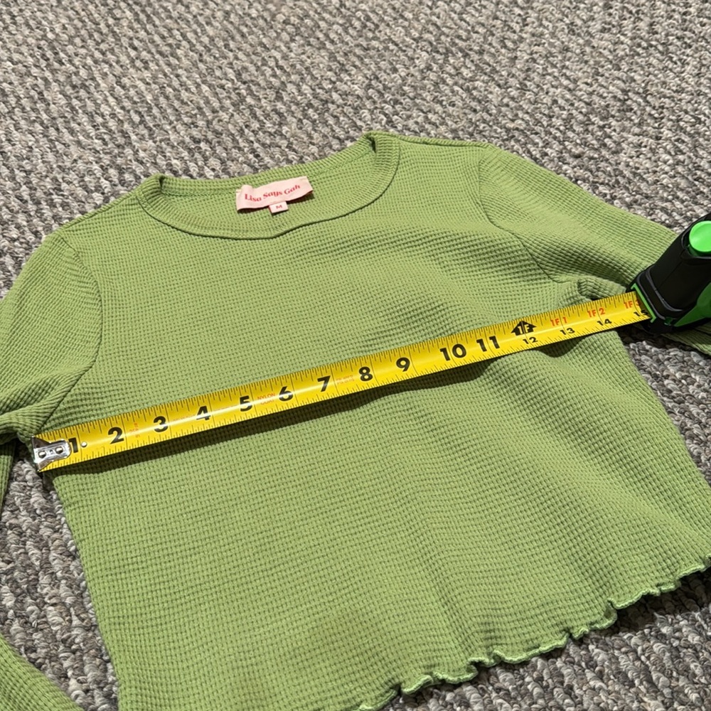 Lisa Says Gah Lola Long Sleeve Green Cropped Thermal Shirt - Picture 7 of 10